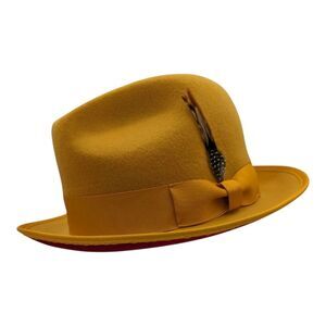 MONTIQUE MENS GOLD MATCHING GROSGRAIN RIBBON RED BOTTOM WOOL FELT DRESS HAT H75